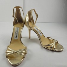 Jimmy Choo Gold Leather Strappy Ankle Strap Stiletto Heels Sandals EU34.5 US4.5 picture