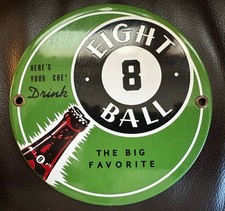 Vintage Porcelain Eight Ball Soda Drink Sign 6.00” Door Push picture