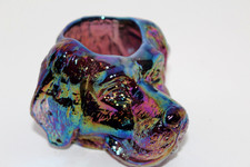 Vintage Joe St Clair Carnival Slag Glass Purple Dog Head Toothpick/Match Holder picture