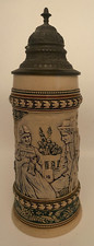 Vintage HB Beer Stein With Lid & Embossed Details Rare  1/2 Liter picture