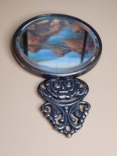 100 Yr Old  HANS JENSEN DENMARK Silver Repousse Hand Mirror Original Beveled picture