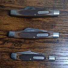 Old Timer Lot of 3 Folding Pocketknives, Brown Plastic, SS Blades, Slipjoint picture