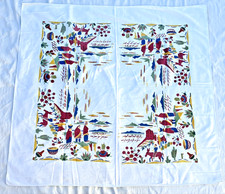 Vintage Southwest Mexican Native Mesa Luncheon Card Tablecloth 48x47” MCM 1950s picture