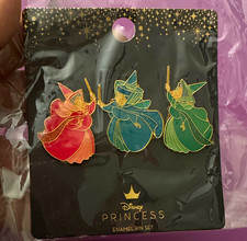 Disney Princess Sleeping Beauty Fairies Glitter Enamel Pin Set Flora Fauna picture