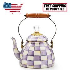MacKenzie-Childs Violet Check 2 Quart Tea Kettle, No Import Fee picture