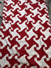 Vtg Snail Trail Quilt Topper Red White 65x87 Unfinished picture