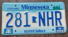 Vintage 1990s Explore Minnesota License Plate 281 NHR picture