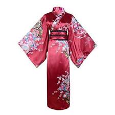 Women's Floral Print Traditional Japanese Kimono Large Long Kimono Wine Red picture