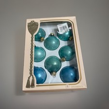 Vtg 90s Rauch The Victoria Collection Teal Aqua Blue Glass Ornaments Set 8 Box picture