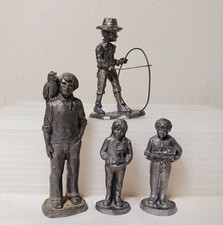 4 vtg MICHAEL RICKER Pewter Children Figures BOY w/ CIRCLE & WAND Parrot GIRL picture