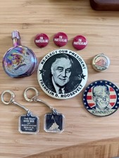 Vintage FDR Kennedy Political Memorabilia Lot Buttons Bottle Keychains 9 Pieces picture