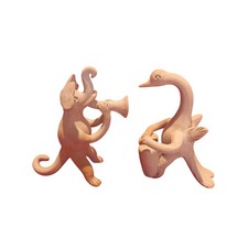 Whimsical Animal Musicians Elephant Swan Clay Figurines Bisque Folk Art Set picture