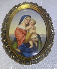 Antique 19thC German Hand Painted Porcelain Oval Plaque Madonna & Child Ornate  picture