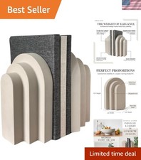 Sculptural Gray Concrete Bookends - 2 Count Heavy Book Weights for Home Decor picture