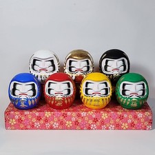 Vintage Japanese Daruma Kokeshi Lucky Paper Mâché Doll Set of 7 – Hand Painted picture