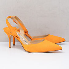 MANOLO BLAHNIK Carolyne Neon Orange Suede Slingbacks, Size 35 EU / 5 US picture