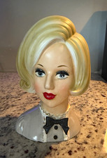 Vintage Ceramic Blonde Girl Head Bust Figurine Glossy 1960s Marked 3265 picture