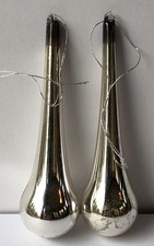 Vtg 2 Qty MCM Silver Mercury Glass Teardrop Icicle Christmas Ornaments Rare picture