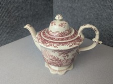 Vintage Burton + Burton Red Toile Teapot Pedestal French Country Pastoral Scene picture