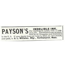 Payson's Indelible Ink A.L. Williston Northampton MA c1890 Victorian Ad AE9-CH4 picture