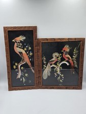 VTG Lrg Pair of Mexican Feathercraft Framed Bird Folk Art Collectible Feather B picture