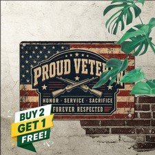 Proud Veteran Nostalgic Metal Sign Patriotic Man Cave Wall Decor picture