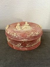 Vintage Incolay Stone Cameo Box Pink Oval Jewelry Trinket Vanity w/hinge 70s USA picture
