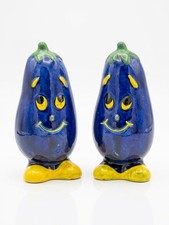 Anthropomorphic Eggplant Salt and Pepper Shakers Vintage Japan Ceramic Novelty picture