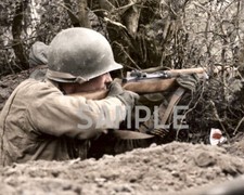 US Soldier M1 Riffle with his Lucky Strike Cigarette Pack 8x10 WWII Photo 293a picture