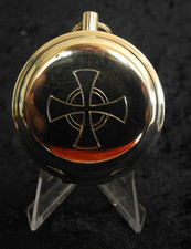 Antique silver host box (pyxis), pocket-watch style with engraving, c. 1900. picture