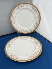 2 Rare Bone China 9” Royal Doulton Belmont Luncheon Plates H 4991 White / Gold picture