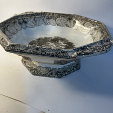 Antique Francis Morley Vista Ironstone Pedestal Bowl Black Transferware c1850 picture