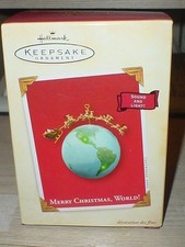 HALLMARK MERRY CHRISTMAS WORLD 2003 SOUND KEEPSAKE ORNAMENTS SANTA AND REINDEER picture