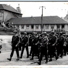 c1940s Germany Army Troops Marching Passau RPPC Real Photo Friseur Bohm Postcard picture