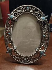 Vtg  Silver Tone Faux Blue Lot Of 2 RBX Women's S & Blue Rhinestones PHOTO FRAME picture