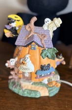 VTG 90s Pumpkin Hollow Ceramic Halloween Schoolhouse Collectible Lighted Decor picture