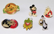 Set of 6 Vintage Movie, TV and Cartoon Lapel / Cap Pins, Neat picture