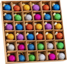 36 Pcs Christmas Mini Glitter Glass Balls Ornaments, 1 Inch Multicolor Xmas Hang picture