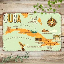 Cuba Map Vintage Cuban Landmarks Tin Metal Signs Home Décor 8x12 picture