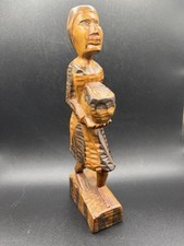 Vintage Hand Carved African Tribal Woman Figurine Carrying Basket - 8.5
