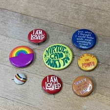 Vintage 1970s 1980s Pinback Buttons Lot of 8 Rainbow Slogans Hippie Retro picture