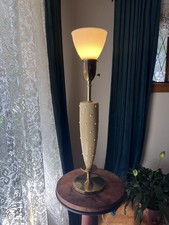 MCM Table Lamp Retro Brass Tommi Parzinger Faux Pearl Studded Wood Rembrandt picture