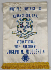 Vintage LIONS International Club Banner Flag CONNCTICUT USA JOSEPH M. McLOUGHLIN picture