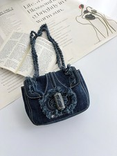 Prada Vintage Denim Frayed Fringe Flap Shoulder/Crossbody Bag picture