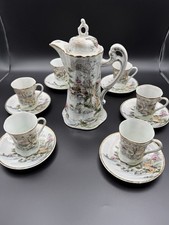 Antique Nippon Hand Painted Chocolate Pot Set Moriage Cups & Saucers 14 pieces picture