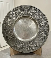 Vintage ASN Anton Schreiner German Pewter Plate Bavarian Lions Shields 10” picture