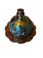 Vintage Imperial Wild Rose Marigold Carnival Glass Round Covered Butter Dish picture