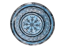 Viking Vegvisir Compass Round Shield 22” Wooden Norse Wall Decor Handcrafted Art picture