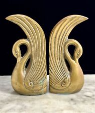Mid Century Swan Bookends Verdigris Patina Brass Art Deco made in Korea picture