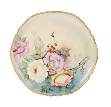Vintage Hand Painted Beaded Edge Floral Roses Plate Signed  Irvin Hopkins 53 picture